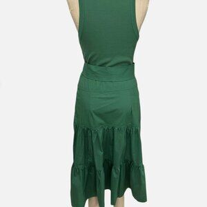 Veronica Beard Dress Women's Austyn Tiered Midi Green Ribbed Belted Sleeveless